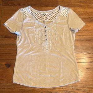 Miss Me Cream Short Sleeve Buttoned Blouse